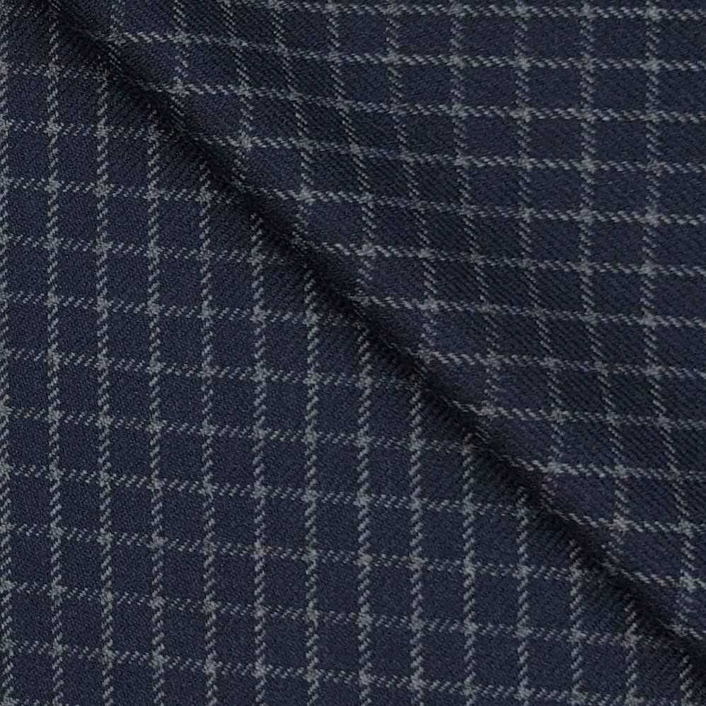 Tweed Blazer Fabric OCM Wool Blended Small Check Colour Denim Blue N Silver